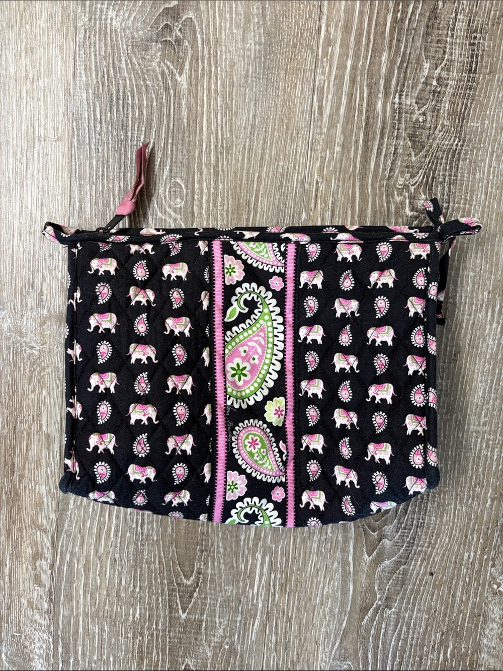 Vera Bradley Quilted Black and Pink Paisley Elephant Cosmetic Pouch